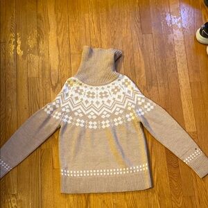 Tommy Hilfiger Tan and White Cowl Neck Sweater with Nordic Design